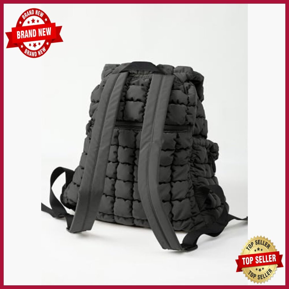 Lightweight Quilted Backpack with Drawstring Pock… - image 3
